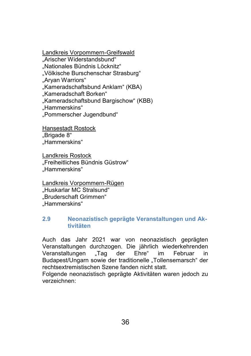 Seite 40 des Verfassungsschutzbericht 2021 Mecklenburg-Vorpommern