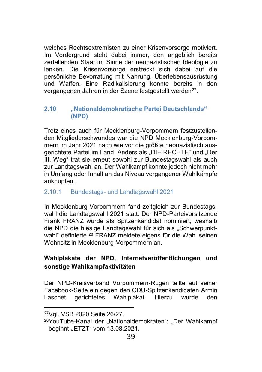 Seite 43 des Verfassungsschutzbericht 2021 Mecklenburg-Vorpommern