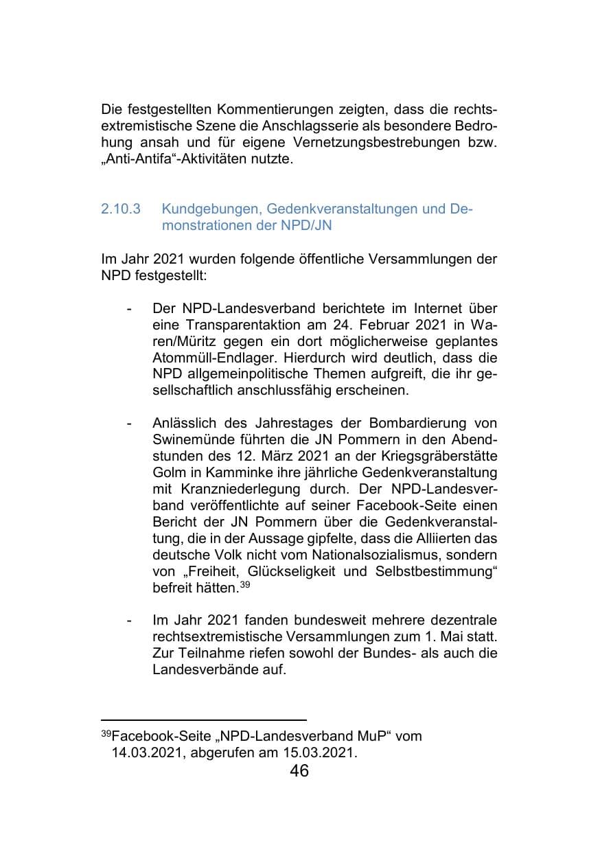 Seite 50 des Verfassungsschutzbericht 2021 Mecklenburg-Vorpommern