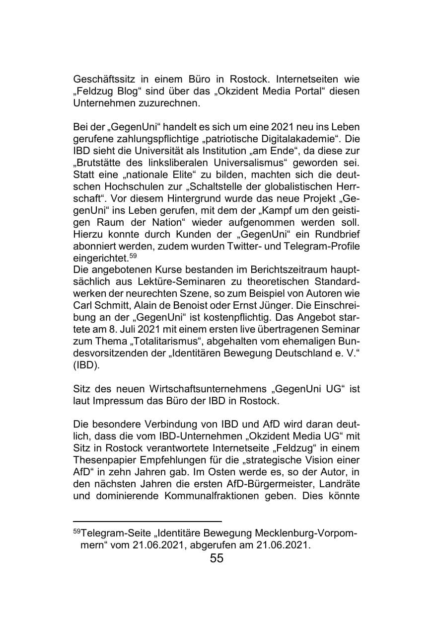 Seite 59 des Verfassungsschutzbericht 2021 Mecklenburg-Vorpommern