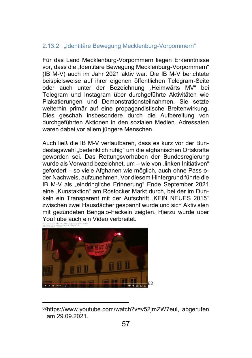 Seite 61 des Verfassungsschutzbericht 2021 Mecklenburg-Vorpommern