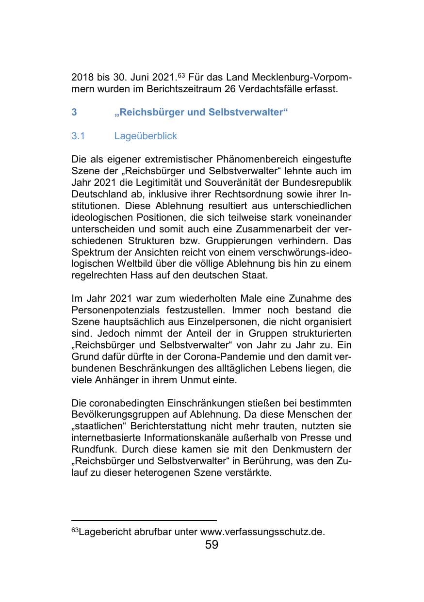 Seite 63 des Verfassungsschutzbericht 2021 Mecklenburg-Vorpommern