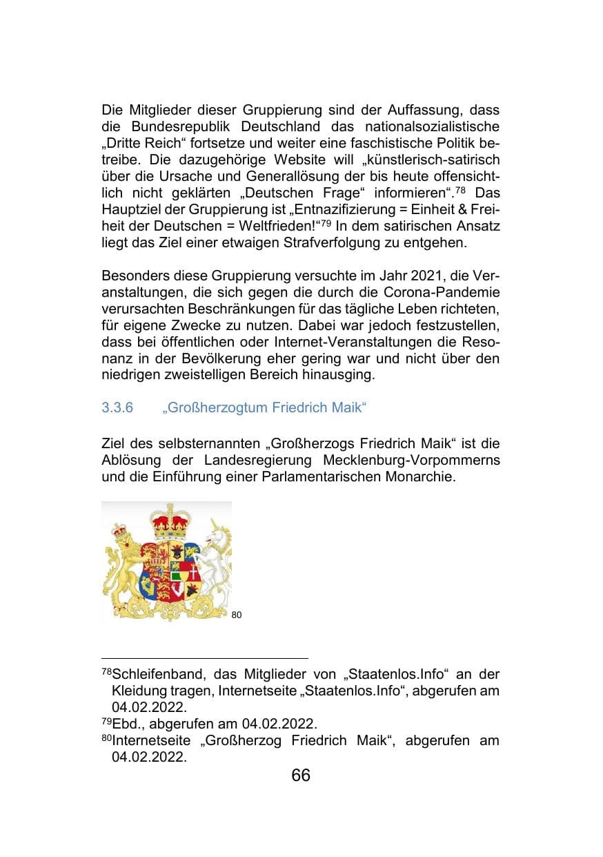 Seite 70 des Verfassungsschutzbericht 2021 Mecklenburg-Vorpommern