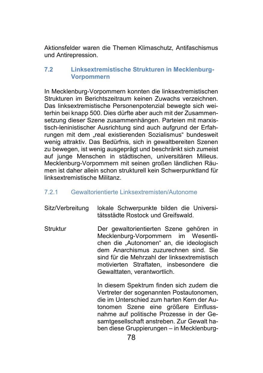 Seite 82 des Verfassungsschutzbericht 2021 Mecklenburg-Vorpommern