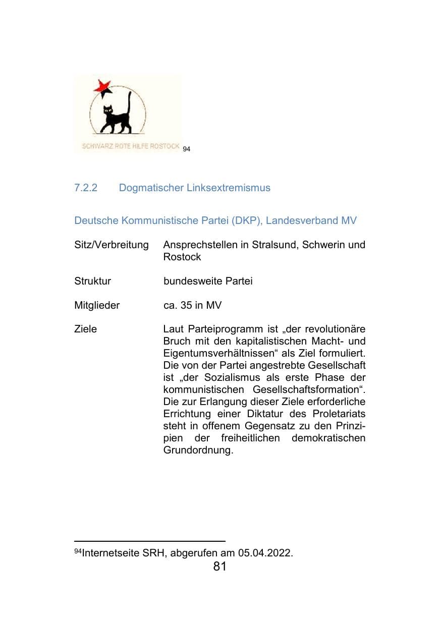 Seite 85 des Verfassungsschutzbericht 2021 Mecklenburg-Vorpommern