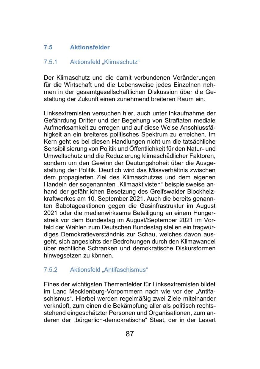 Seite 91 des Verfassungsschutzbericht 2021 Mecklenburg-Vorpommern
