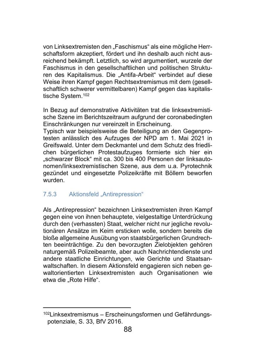 Seite 92 des Verfassungsschutzbericht 2021 Mecklenburg-Vorpommern