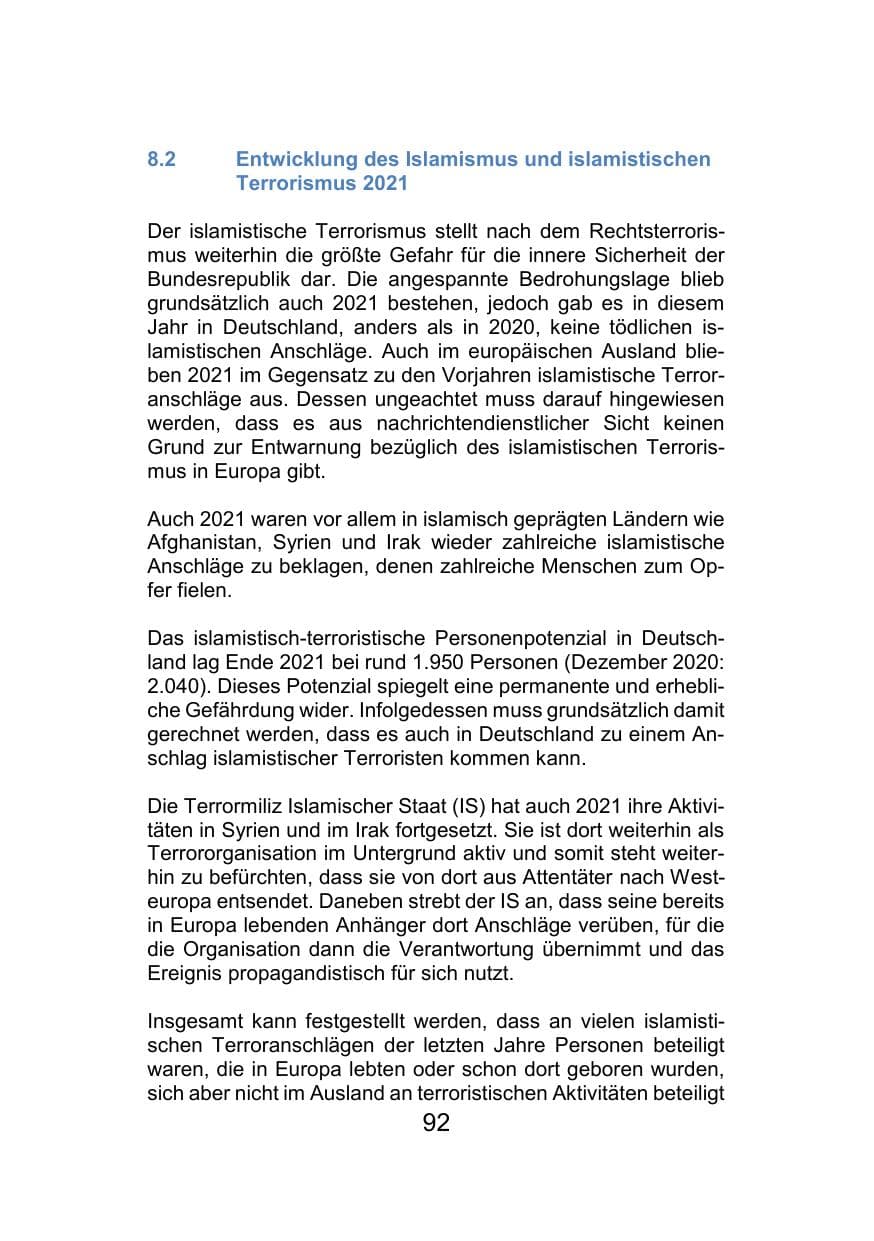 Seite 96 des Verfassungsschutzbericht 2021 Mecklenburg-Vorpommern