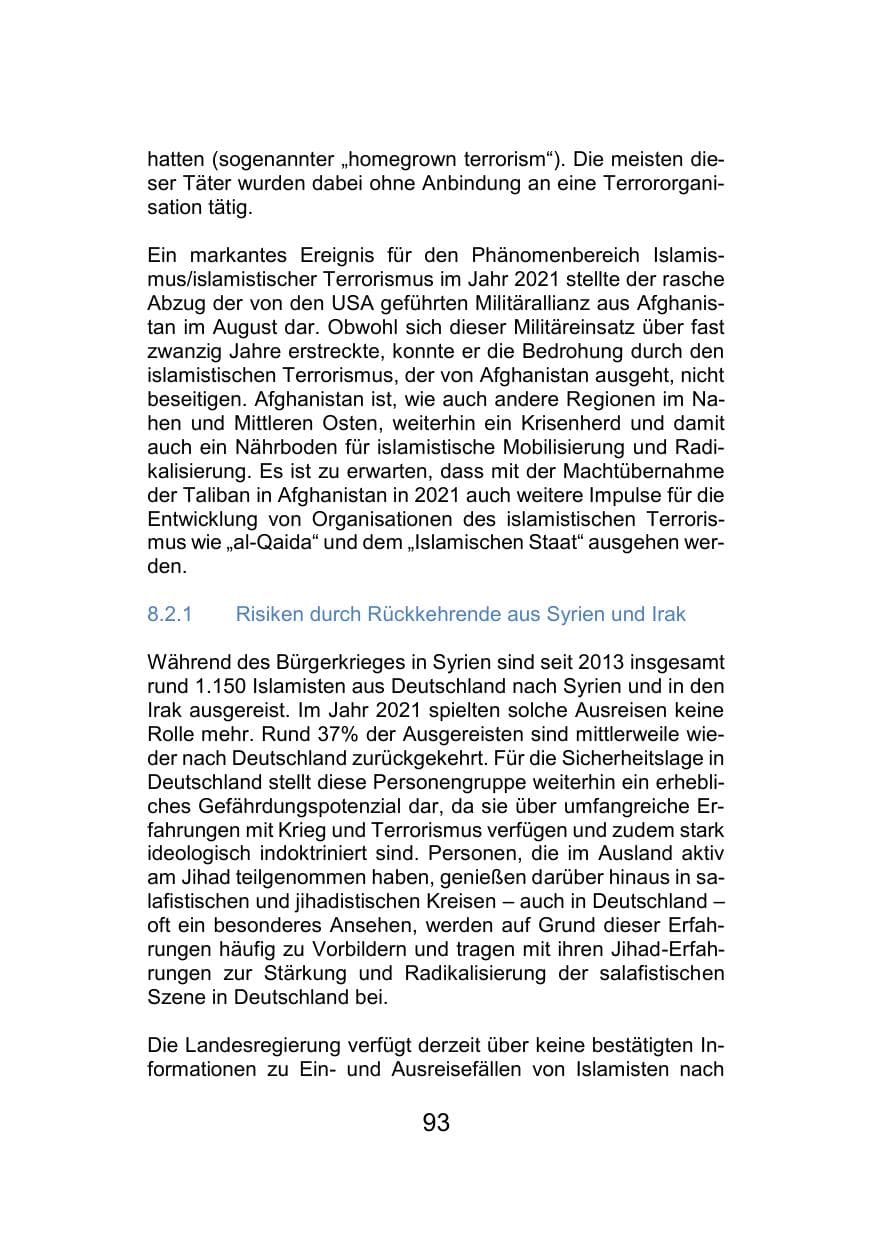 Seite 97 des Verfassungsschutzbericht 2021 Mecklenburg-Vorpommern