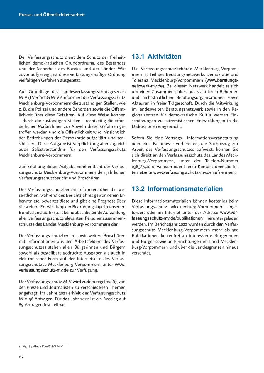 Seite 114 des Verfassungsschutzbericht 2022 Mecklenburg-Vorpommern