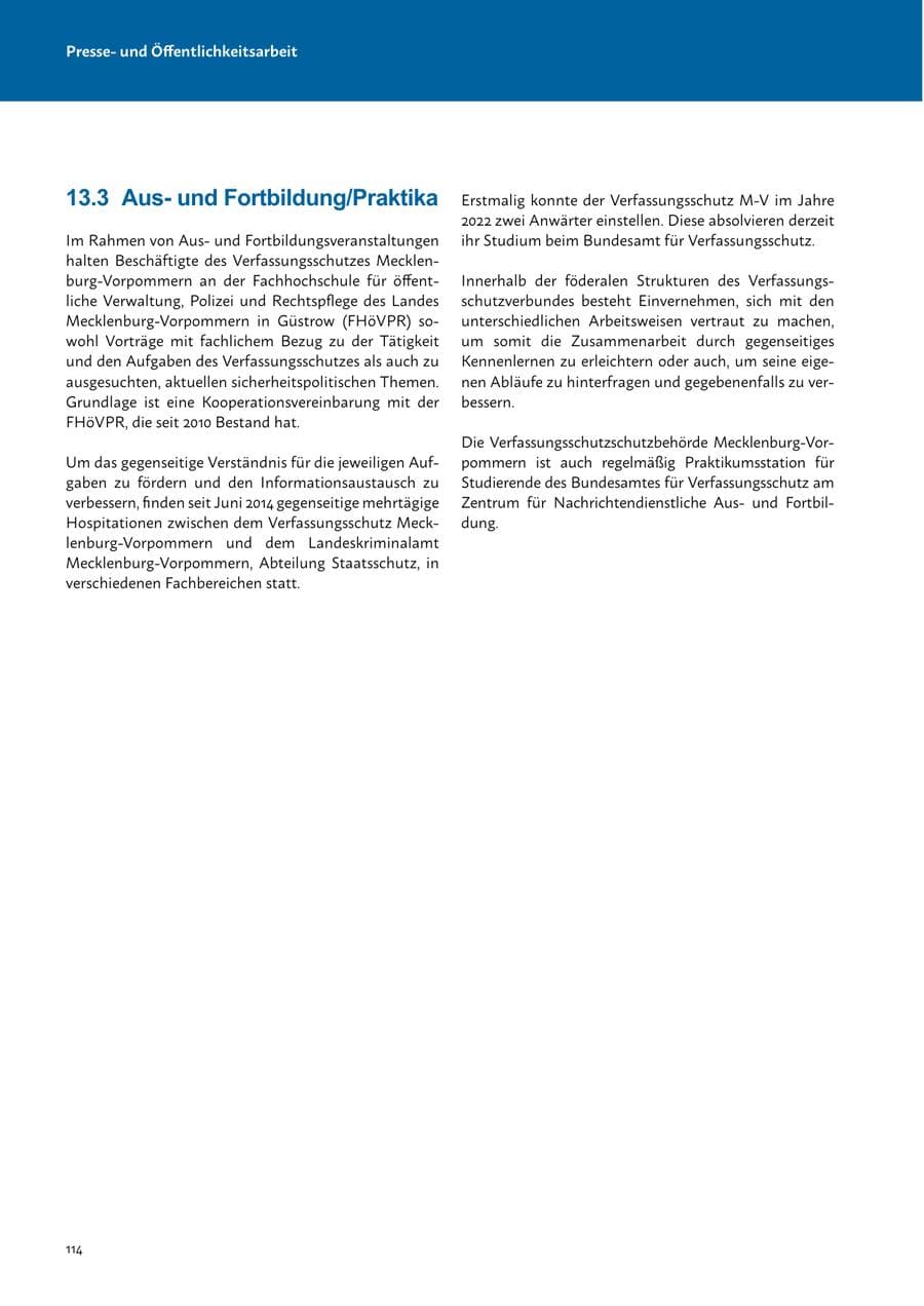 Seite 116 des Verfassungsschutzbericht 2022 Mecklenburg-Vorpommern