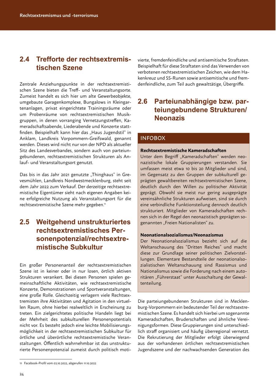 Seite 26 des Verfassungsschutzbericht 2022 Mecklenburg-Vorpommern