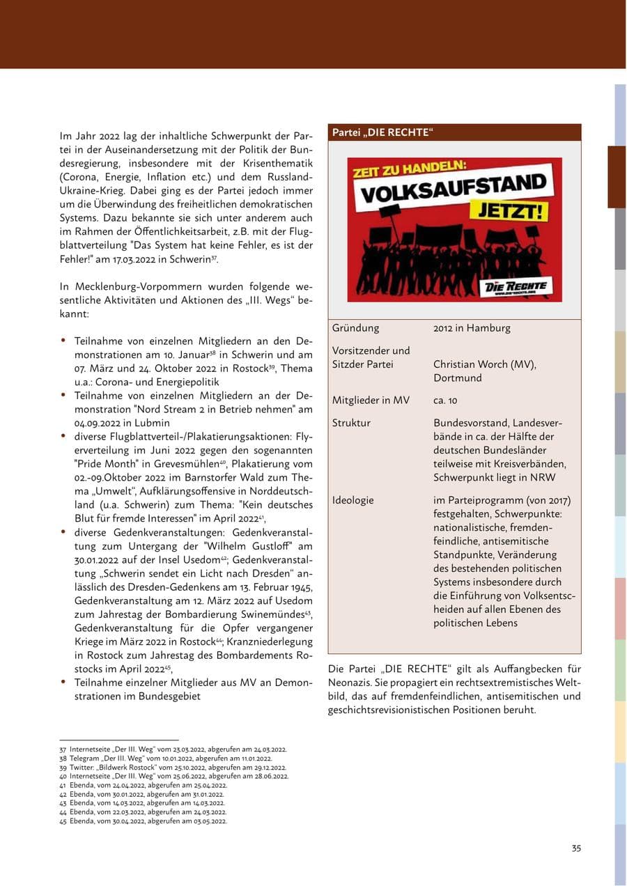 Seite 37 des Verfassungsschutzbericht 2022 Mecklenburg-Vorpommern