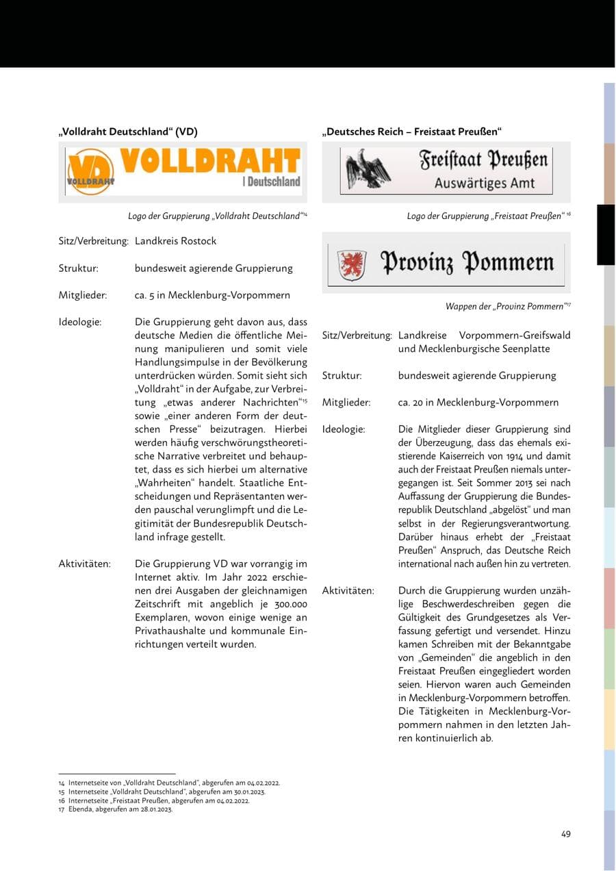 Seite 51 des Verfassungsschutzbericht 2022 Mecklenburg-Vorpommern