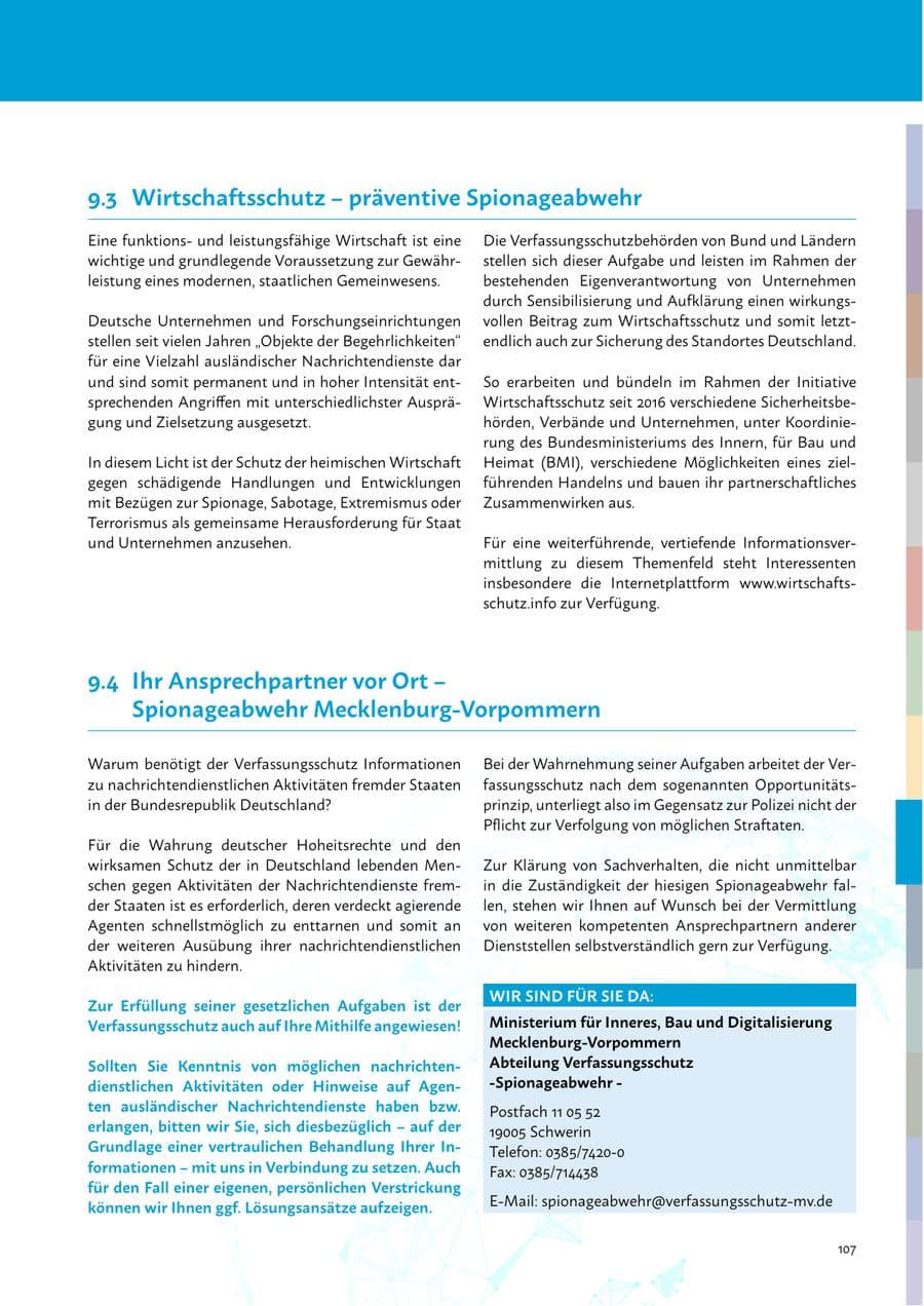 Seite 109 des Verfassungsschutzbericht 2023 Mecklenburg-Vorpommern