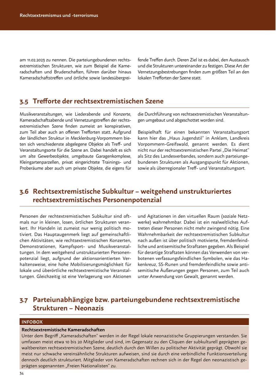 Seite 36 des Verfassungsschutzbericht 2023 Mecklenburg-Vorpommern