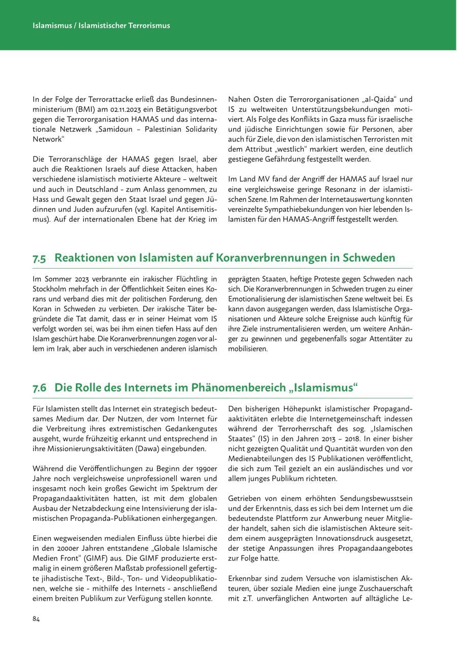 Seite 86 des Verfassungsschutzbericht 2023 Mecklenburg-Vorpommern