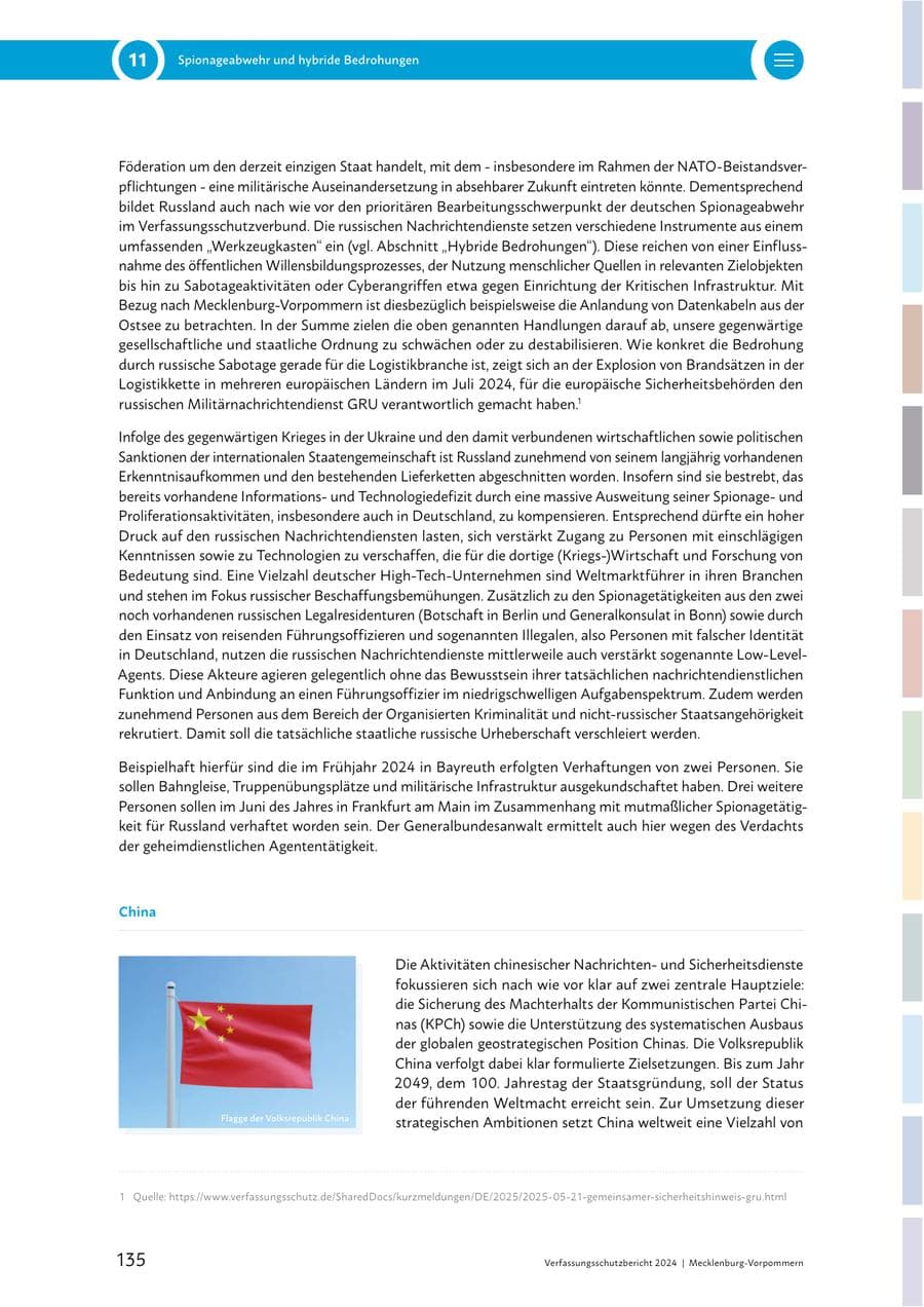 Seite 135 des Verfassungsschutzbericht 2024 Mecklenburg-Vorpommern