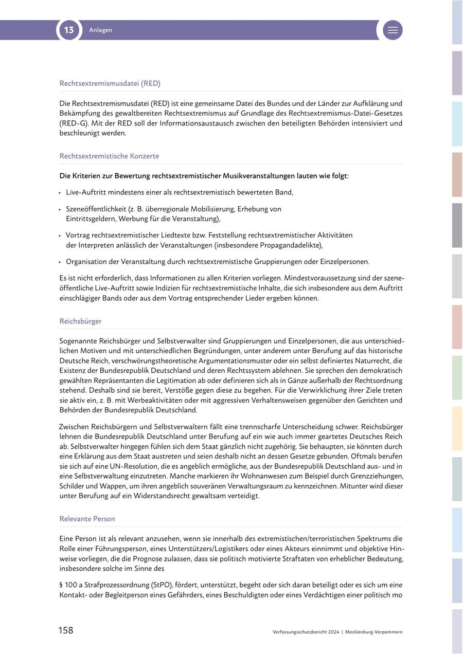 Seite 158 des Verfassungsschutzbericht 2024 Mecklenburg-Vorpommern