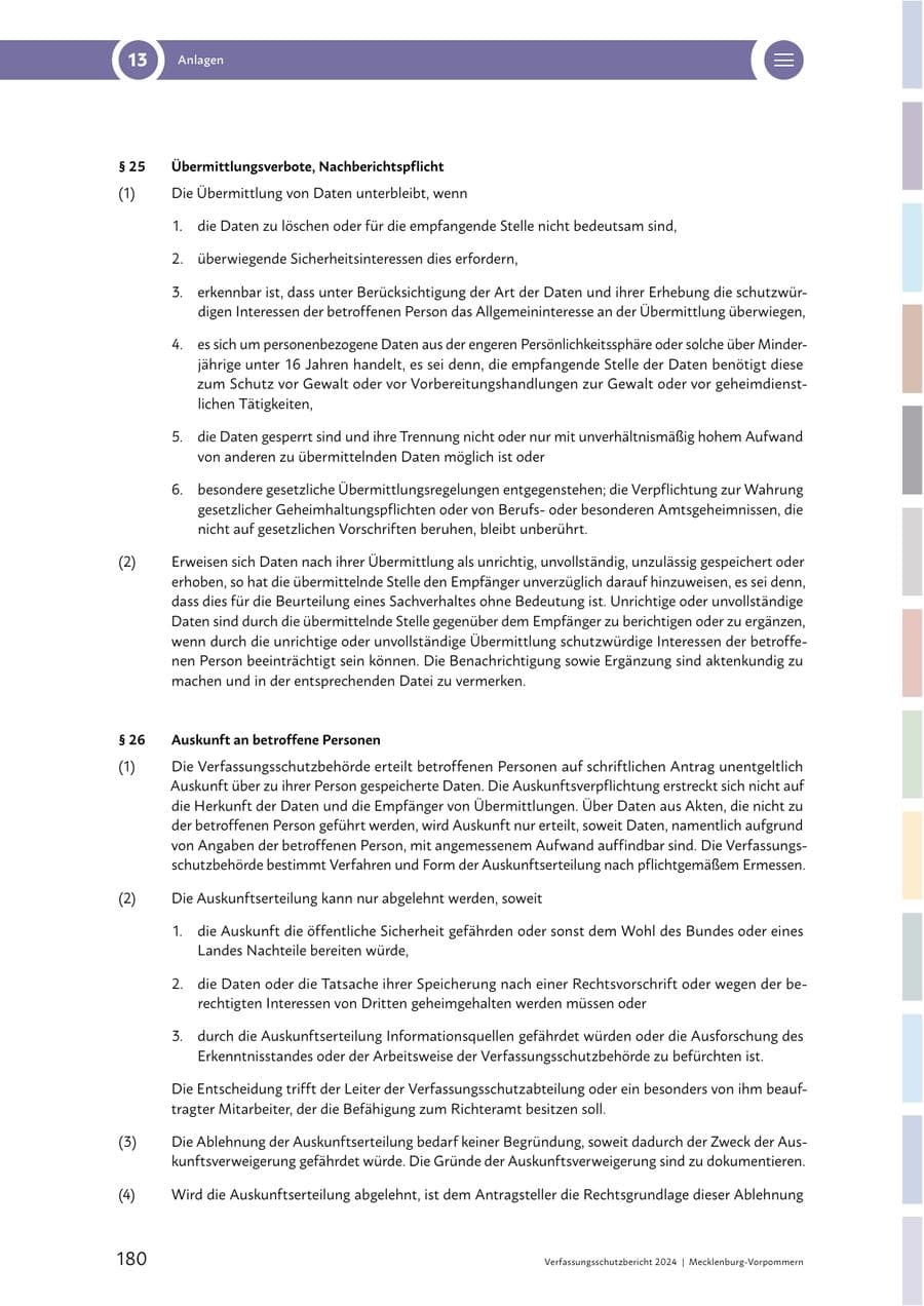 Seite 180 des Verfassungsschutzbericht 2024 Mecklenburg-Vorpommern