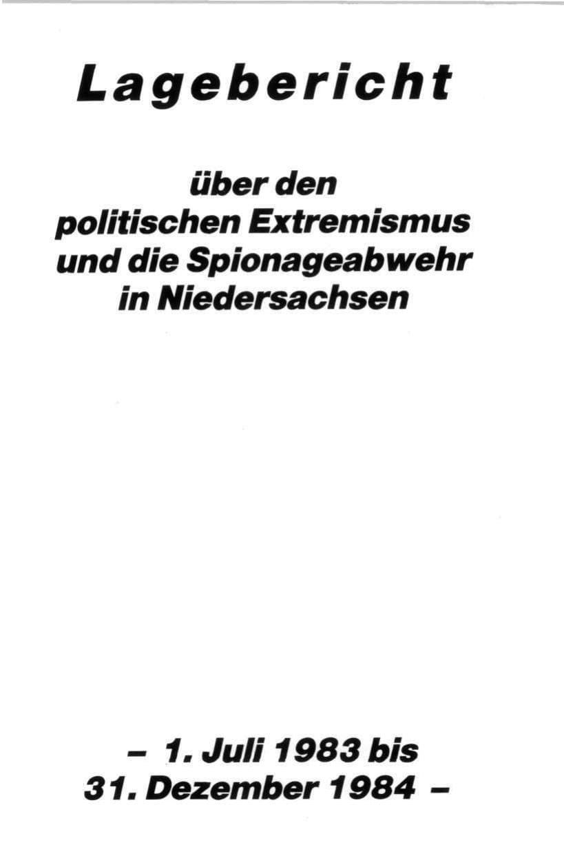 Seite 2 des Verfassungsschutzbericht 1984 Niedersachsen