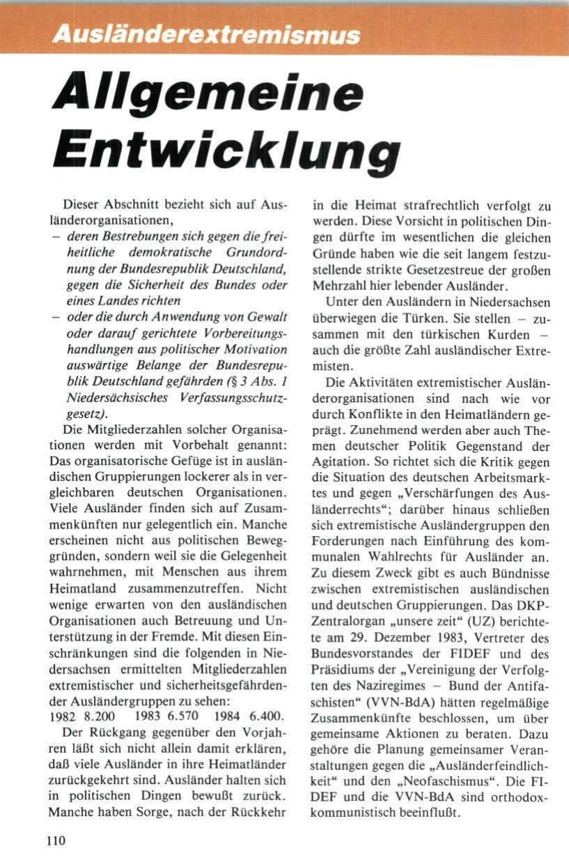 Seite 111 des Verfassungsschutzbericht 1984 Niedersachsen