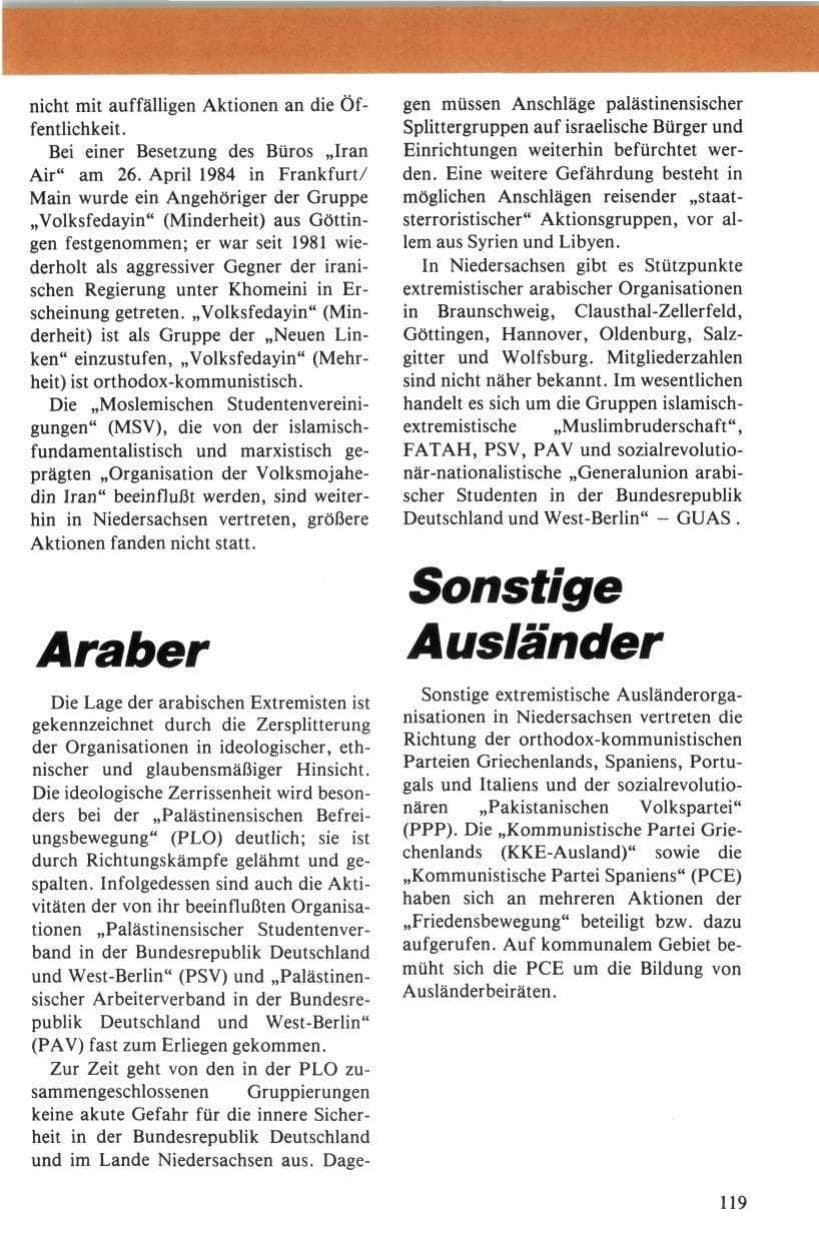 Seite 120 des Verfassungsschutzbericht 1984 Niedersachsen