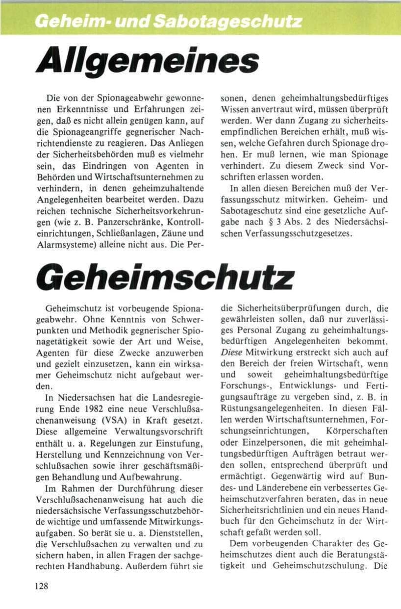 Seite 129 des Verfassungsschutzbericht 1984 Niedersachsen