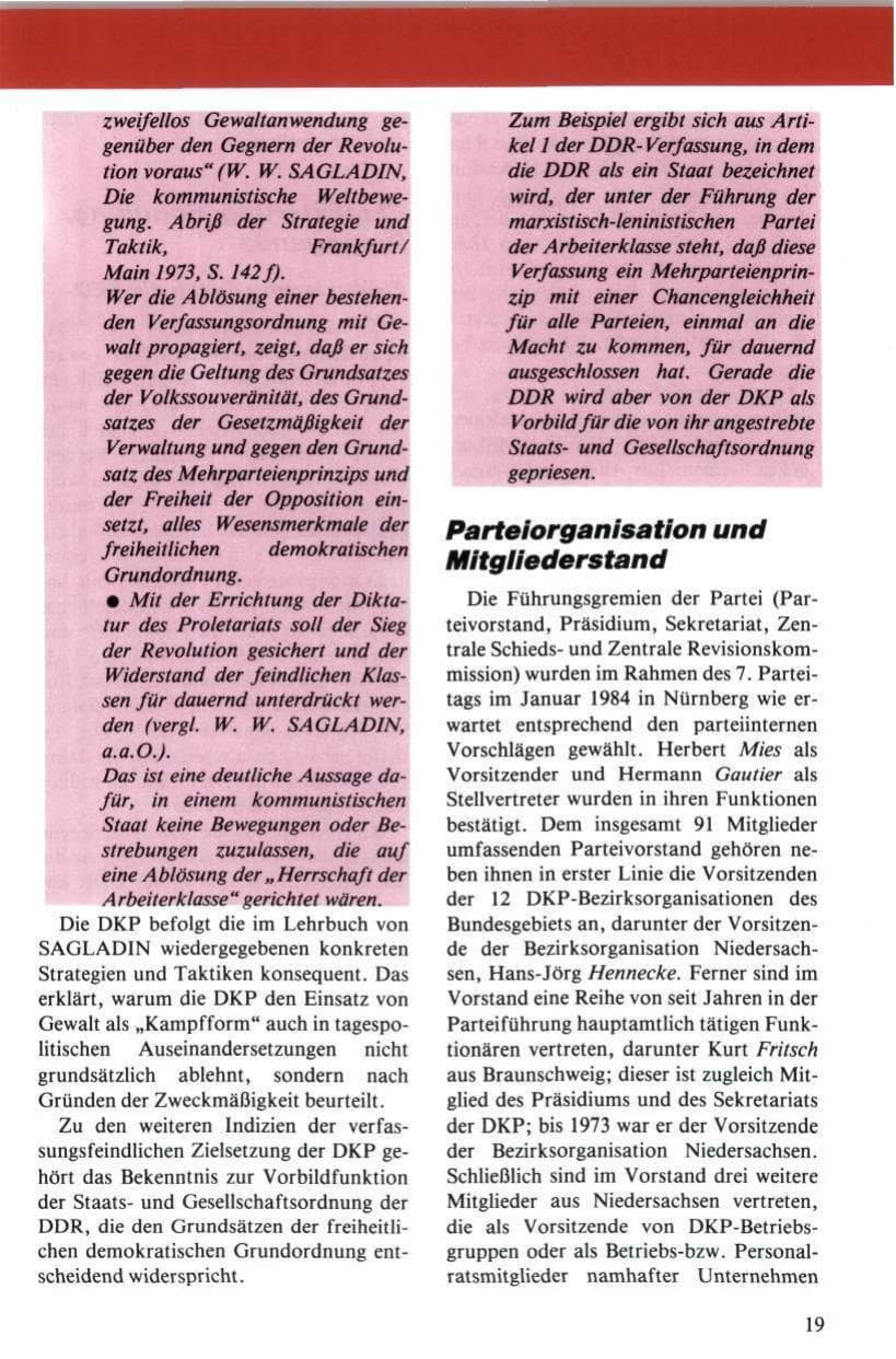 Seite 20 des Verfassungsschutzbericht 1984 Niedersachsen