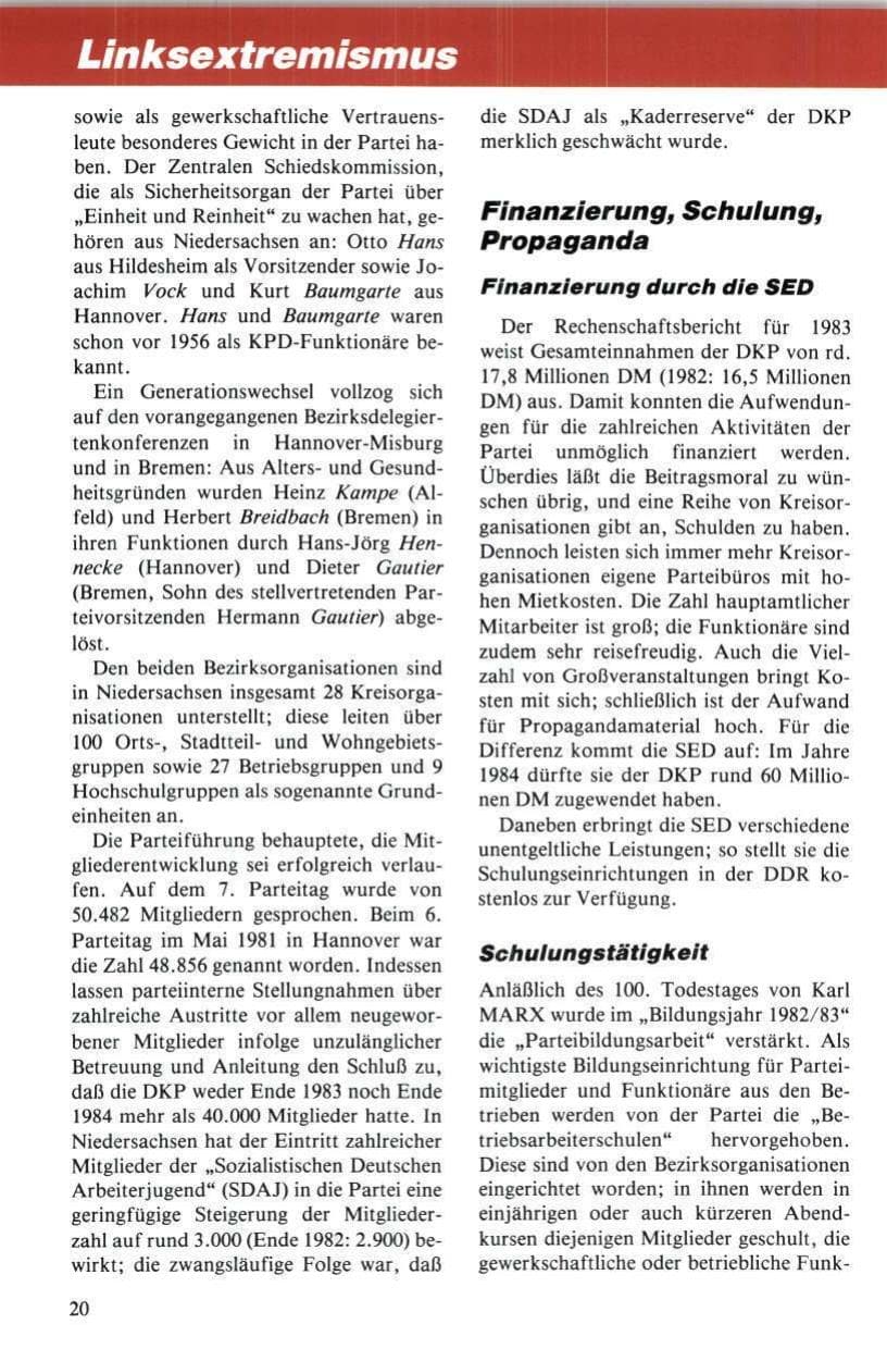 Seite 21 des Verfassungsschutzbericht 1984 Niedersachsen