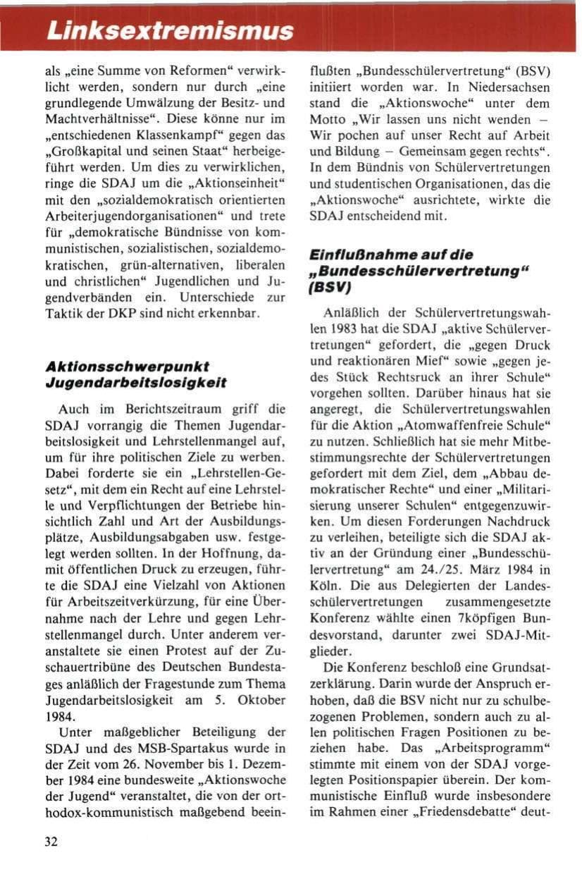 Seite 33 des Verfassungsschutzbericht 1984 Niedersachsen