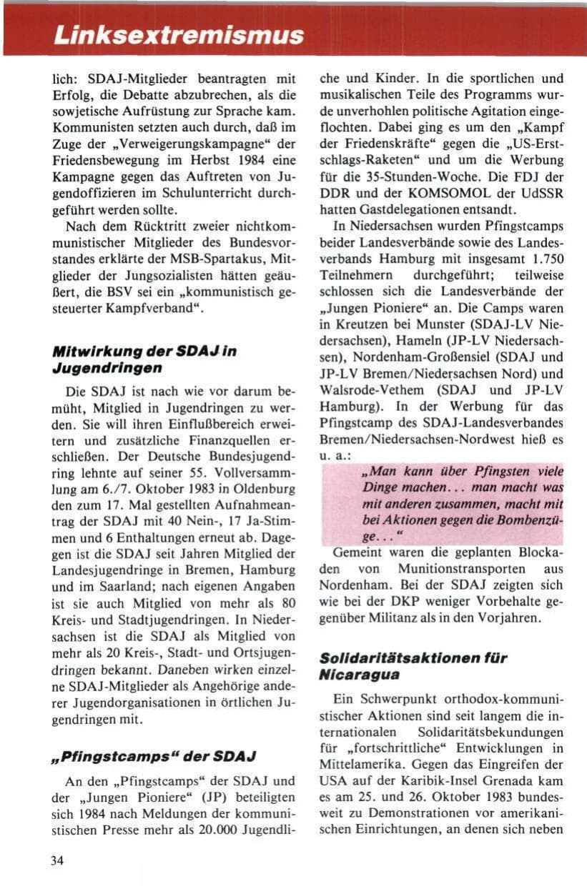 Seite 35 des Verfassungsschutzbericht 1984 Niedersachsen