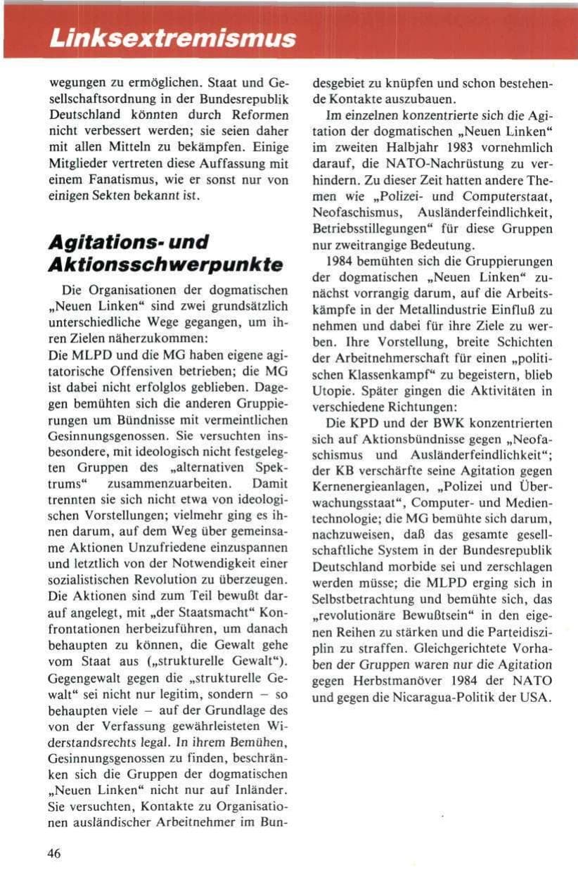 Seite 47 des Verfassungsschutzbericht 1984 Niedersachsen