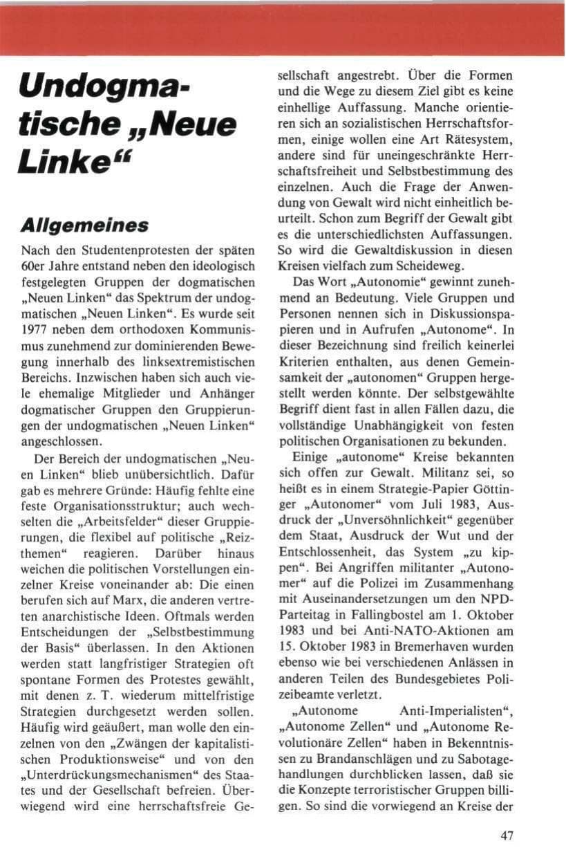 Seite 48 des Verfassungsschutzbericht 1984 Niedersachsen
