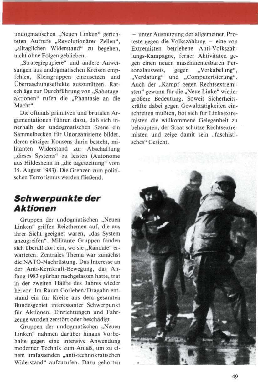 Seite 50 des Verfassungsschutzbericht 1984 Niedersachsen