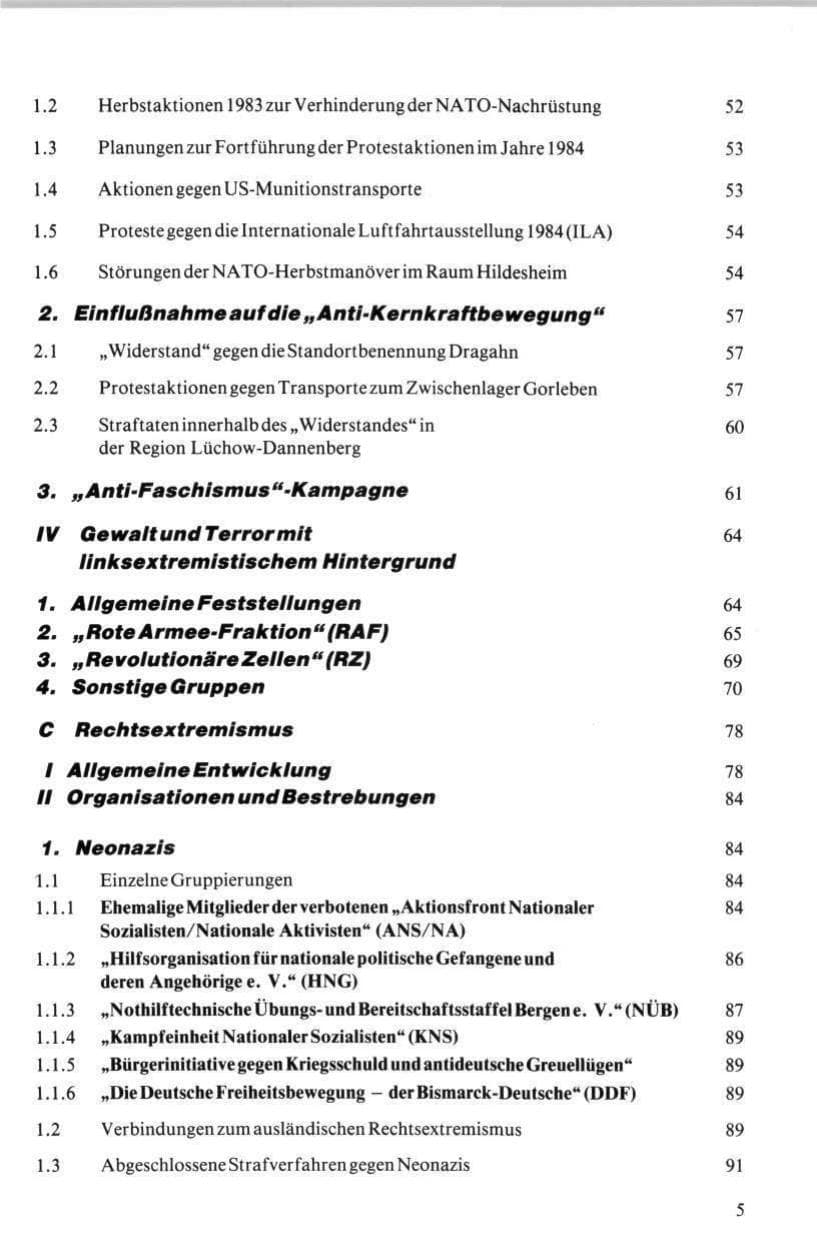Seite 6 des Verfassungsschutzbericht 1984 Niedersachsen