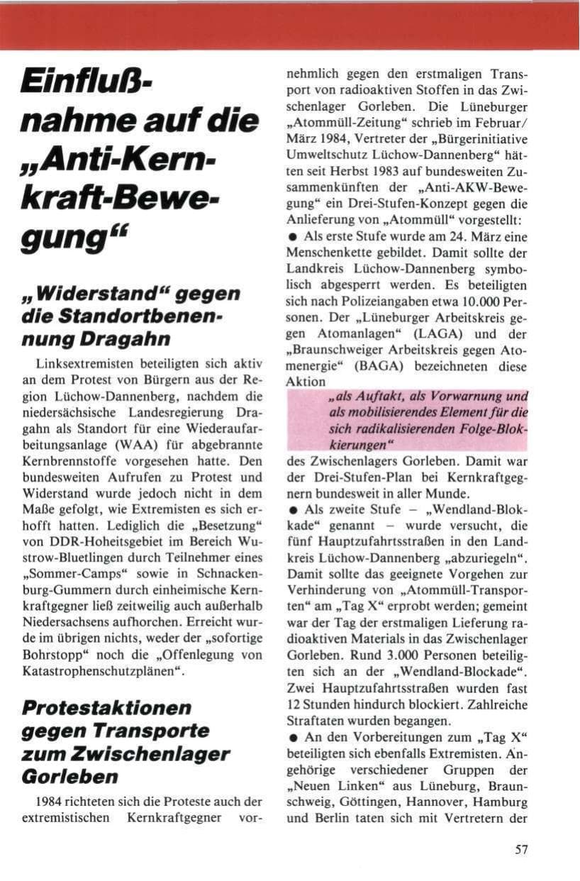 Seite 58 des Verfassungsschutzbericht 1984 Niedersachsen