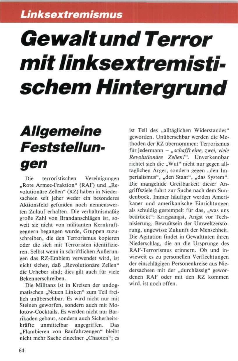 Seite 65 des Verfassungsschutzbericht 1984 Niedersachsen
