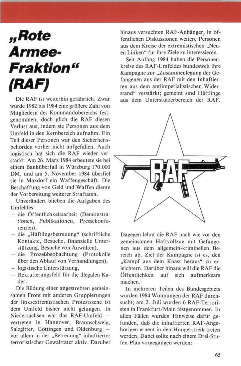 Seite 66 des Verfassungsschutzbericht 1984 Niedersachsen