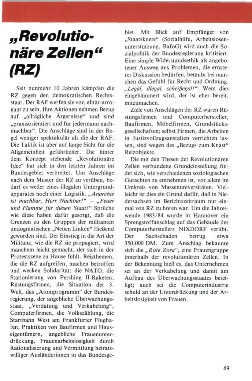 Seite 70 des Verfassungsschutzbericht 1984 Niedersachsen