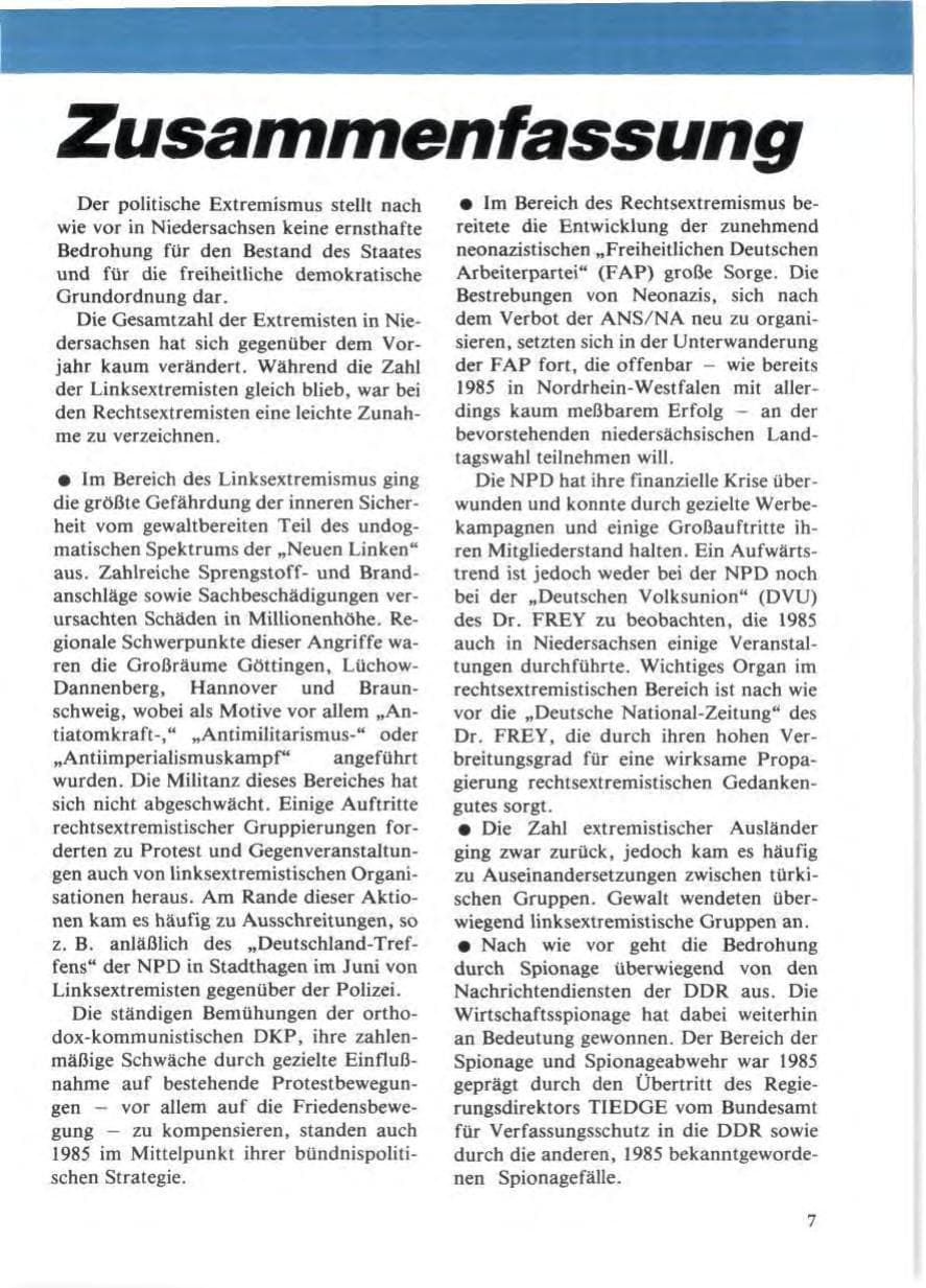 Seite 11 des Verfassungsschutzbericht 1985 Niedersachsen