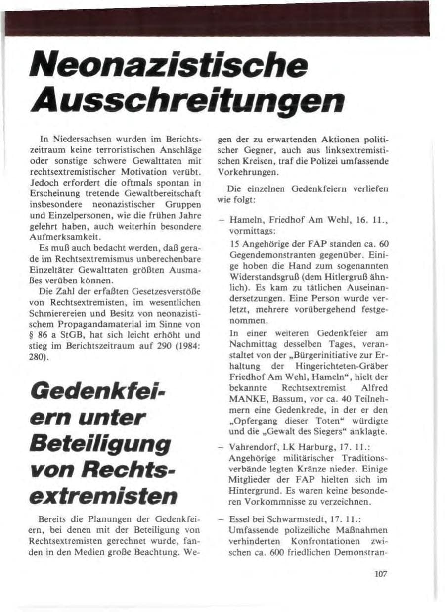 Seite 111 des Verfassungsschutzbericht 1985 Niedersachsen