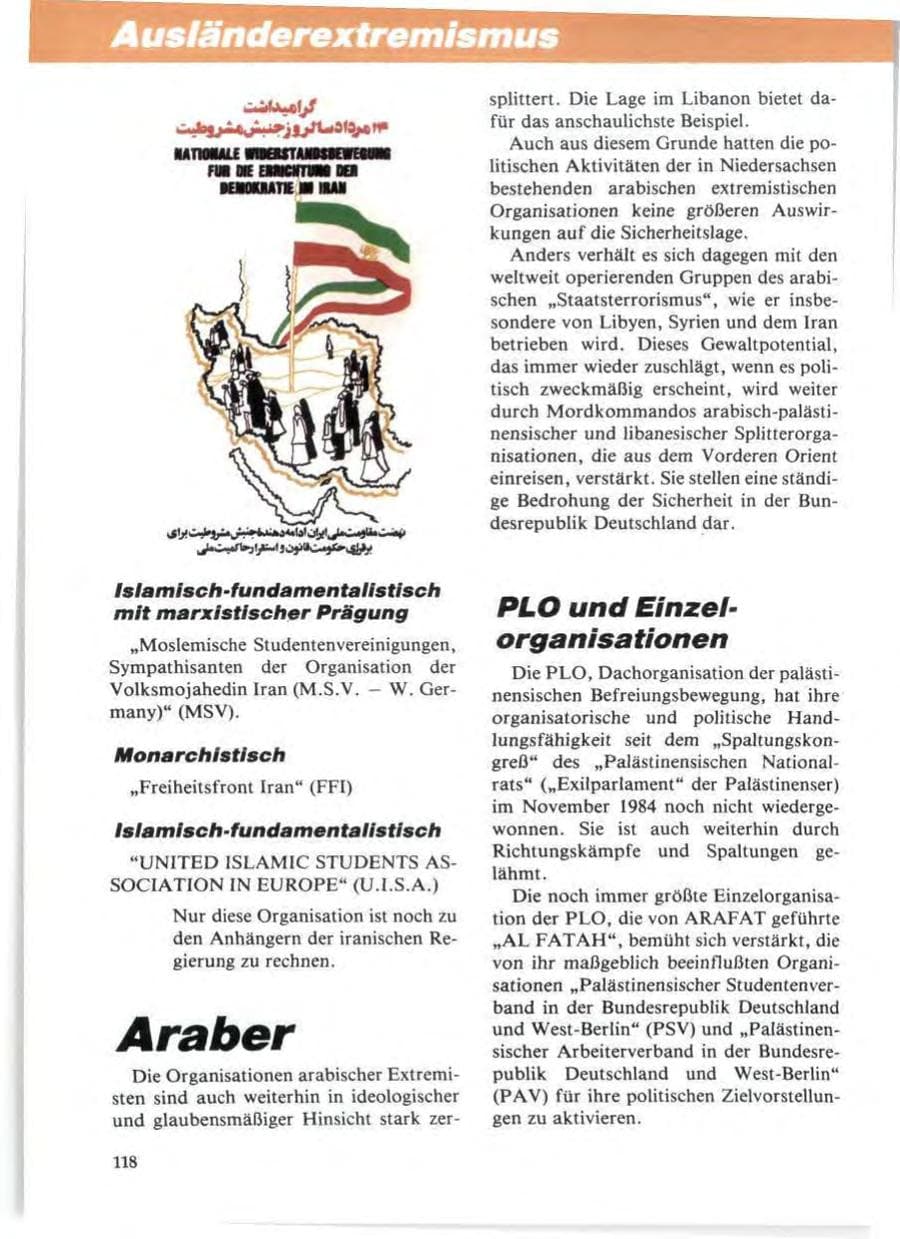 Seite 122 des Verfassungsschutzbericht 1985 Niedersachsen