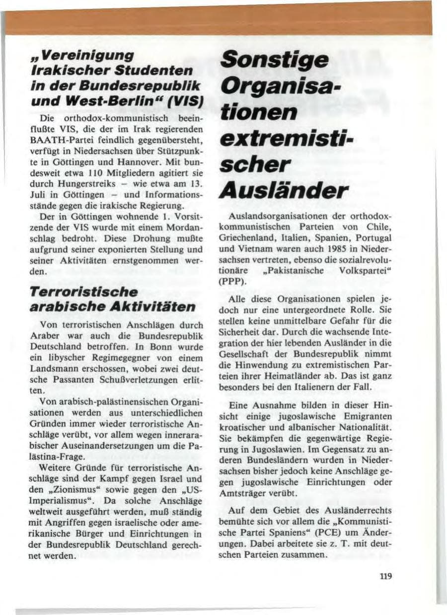 Seite 123 des Verfassungsschutzbericht 1985 Niedersachsen