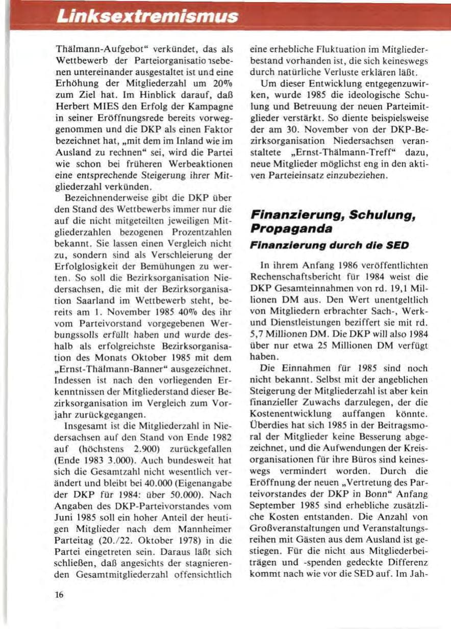 Seite 20 des Verfassungsschutzbericht 1985 Niedersachsen