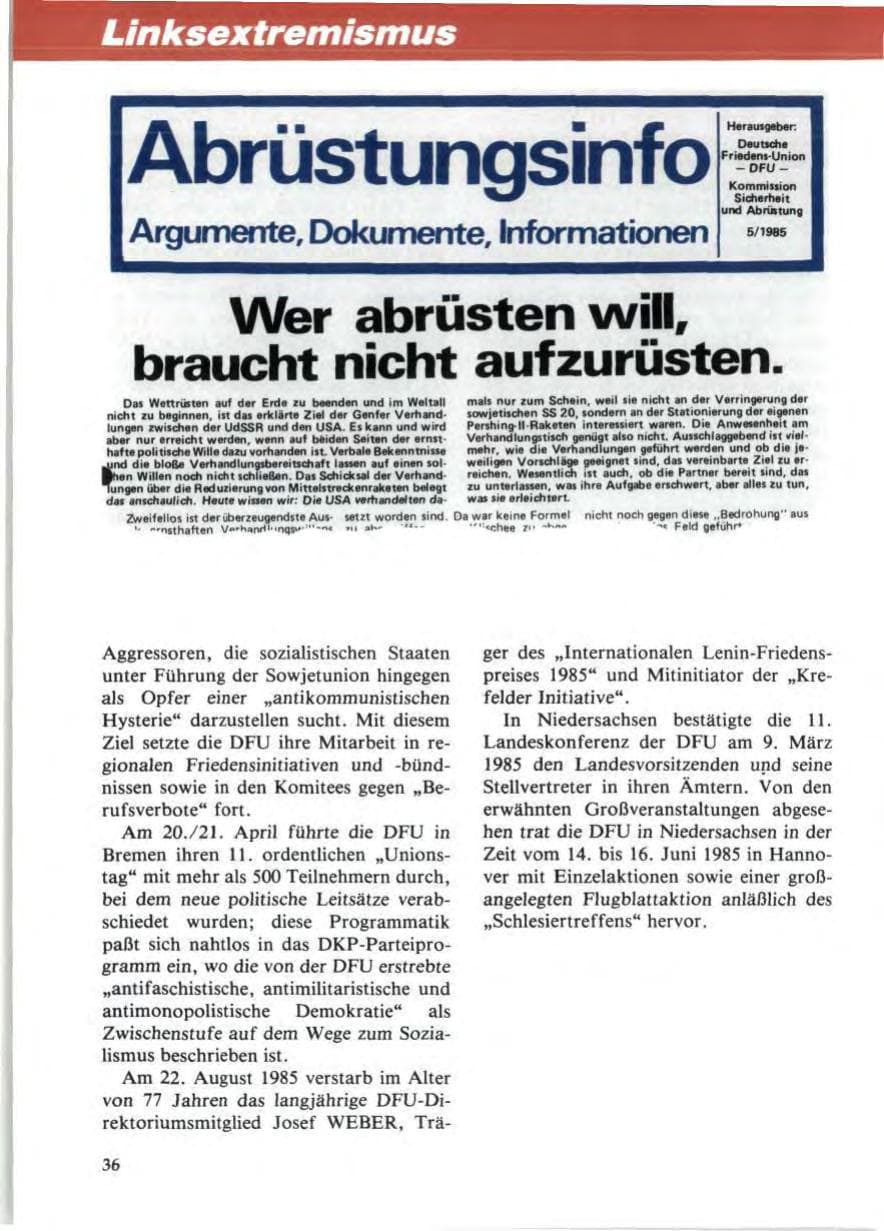 Seite 40 des Verfassungsschutzbericht 1985 Niedersachsen