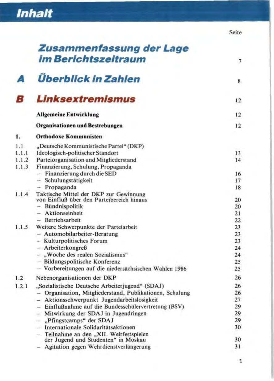 Seite 5 des Verfassungsschutzbericht 1985 Niedersachsen