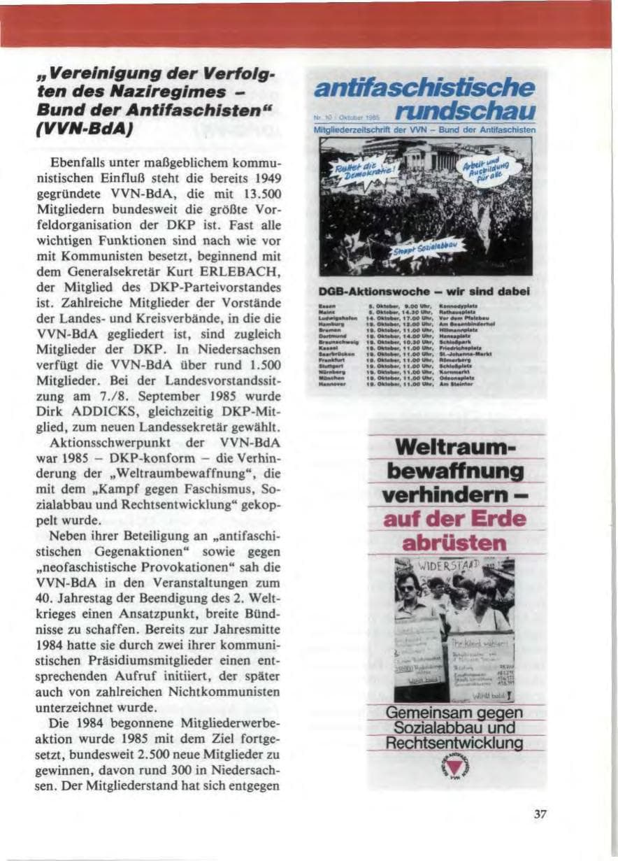 Seite 41 des Verfassungsschutzbericht 1985 Niedersachsen