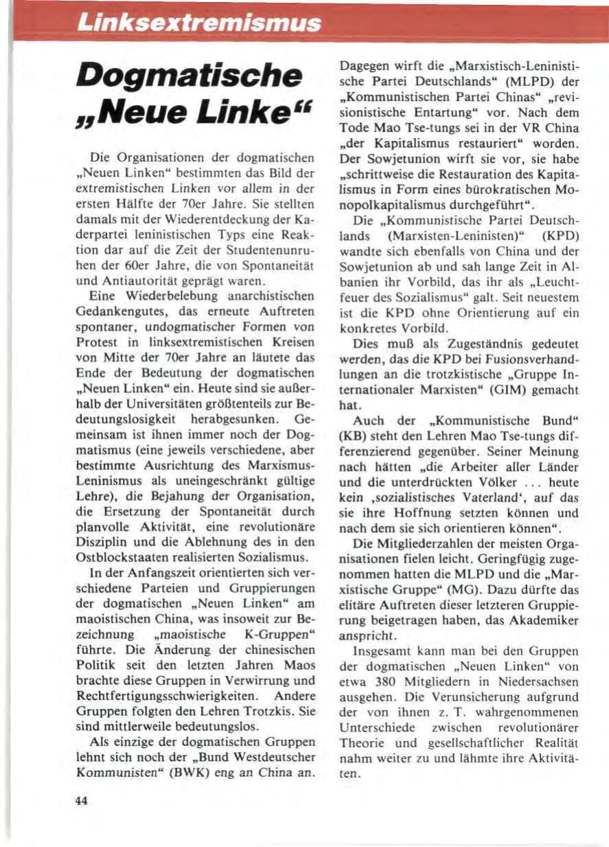 Seite 48 des Verfassungsschutzbericht 1985 Niedersachsen