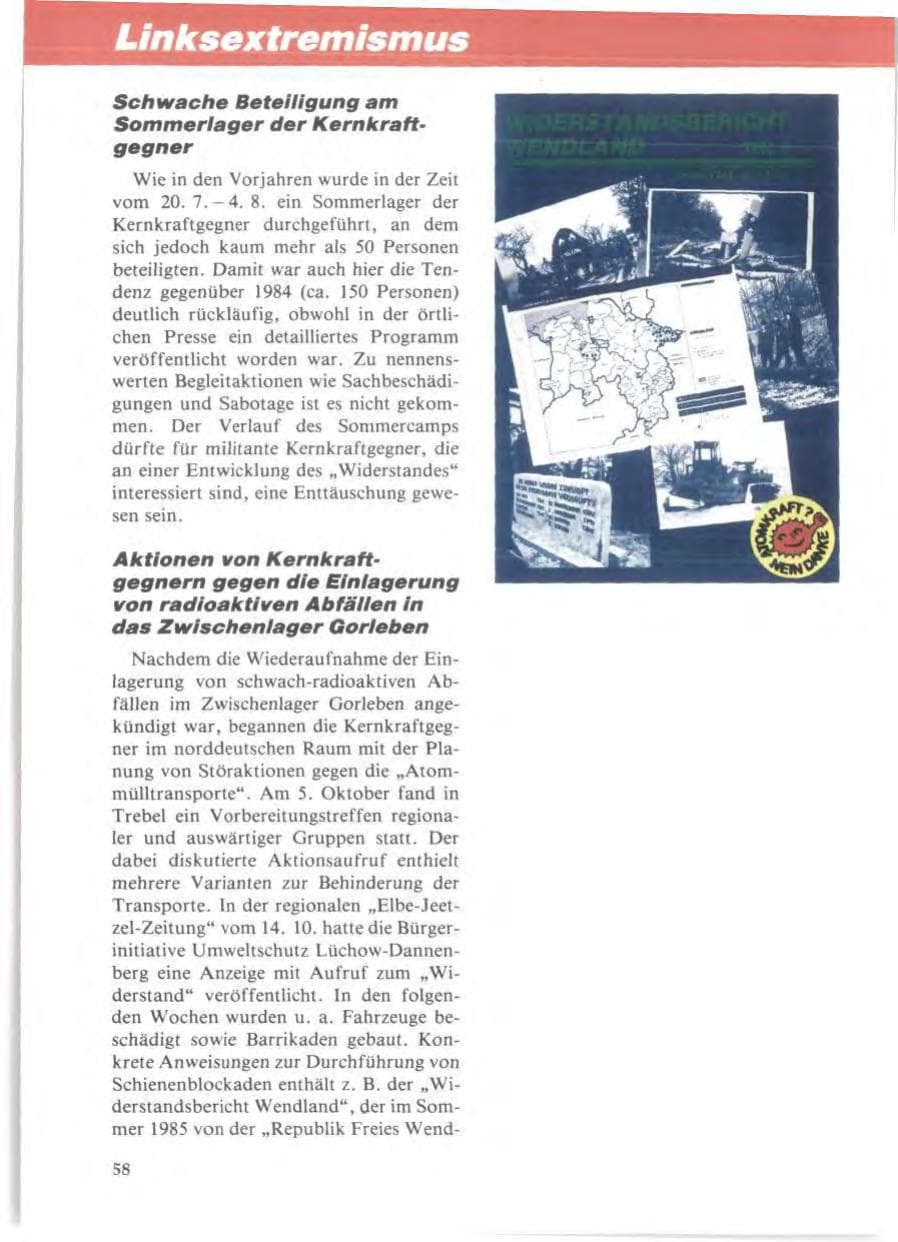 Seite 62 des Verfassungsschutzbericht 1985 Niedersachsen